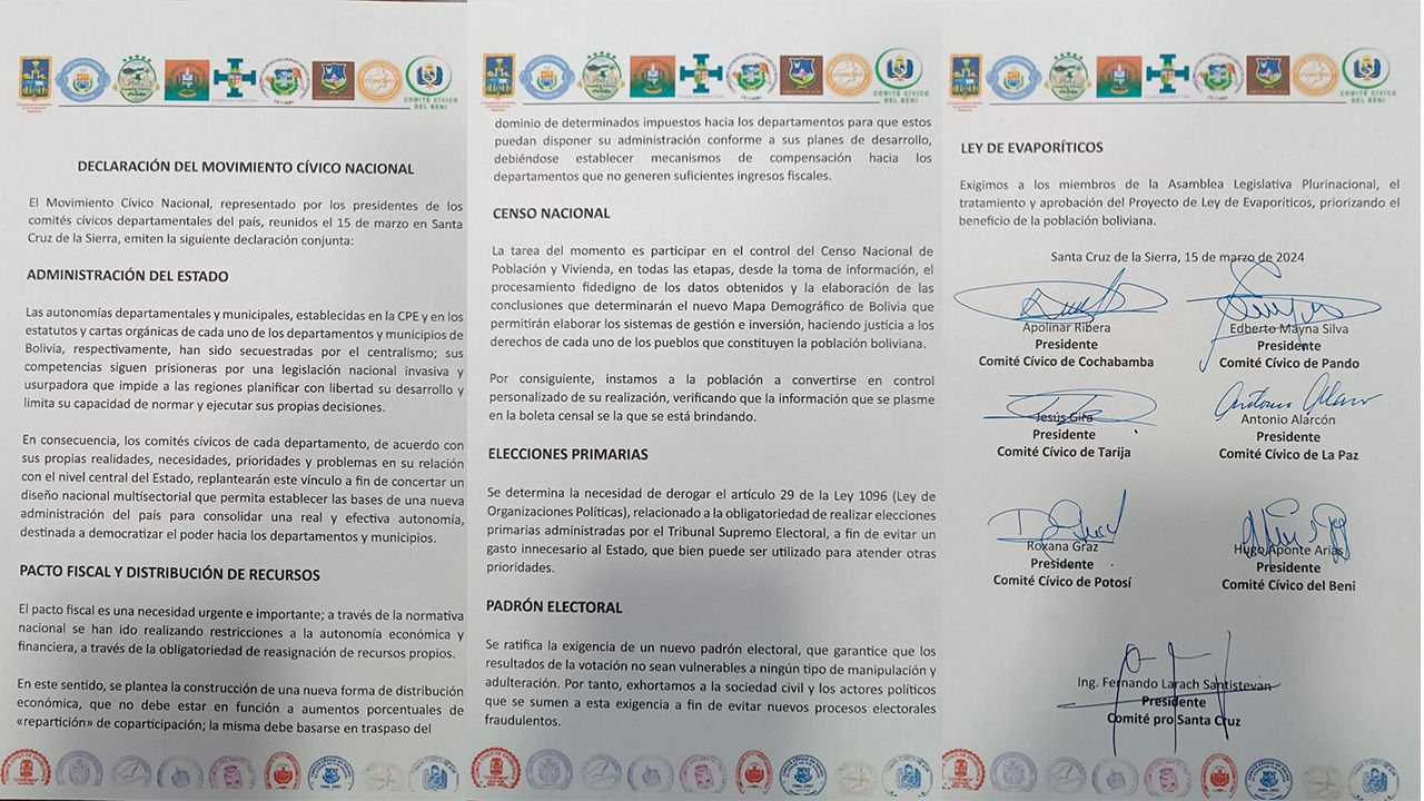 Declaraciones finales de la reunión de Cívicos Nacionales
