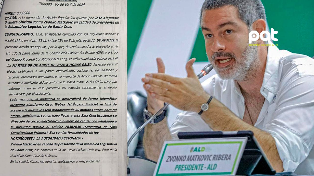 Auto de Sala Constitucional admite acción popular contra presidente de Asamblea Legislativa de Santa Cruz