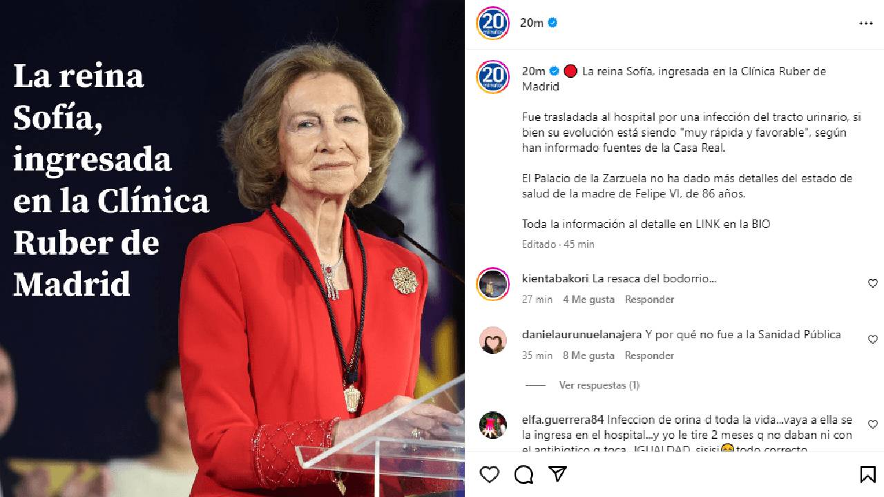 La reina Sofía es hospitalizada en Madrid debido a una infección urinaria