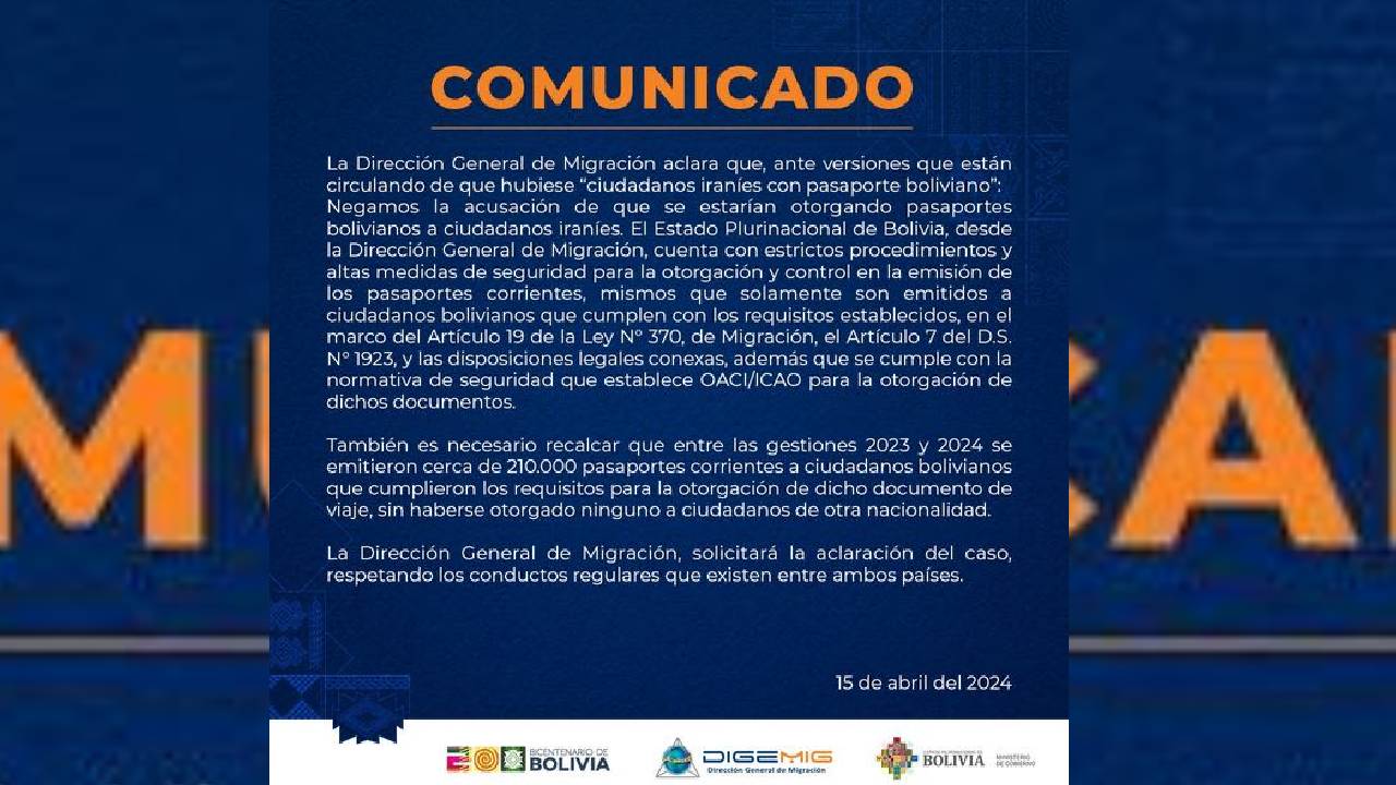 Comunicado de la embajada de Bolivia en Argentina