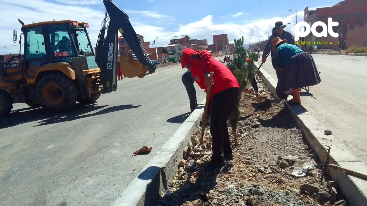 Últimos toques de embellecimiento en la Avenida Bolivia de El Alto antes de su estreno