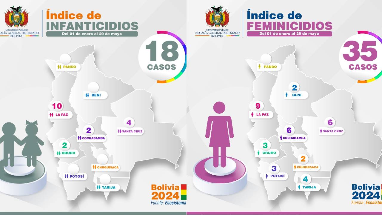 Fiscalía registra 35 feminicidios y 18 infanticidios la mayor incidencia en el departamento de La Paz
