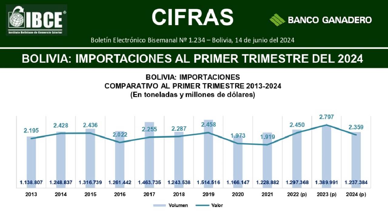 Bolivia : Importaciones al primer trimestre del 2024 