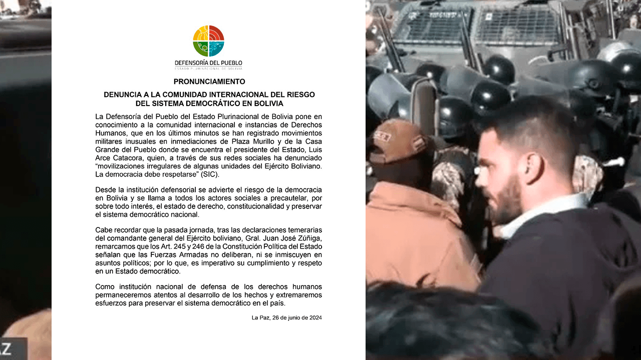 Pronunciamiento Urgente: Defensoría del Pueblo de Bolivia Alerta sobre Movimientos Militares y Riesgo Democrático