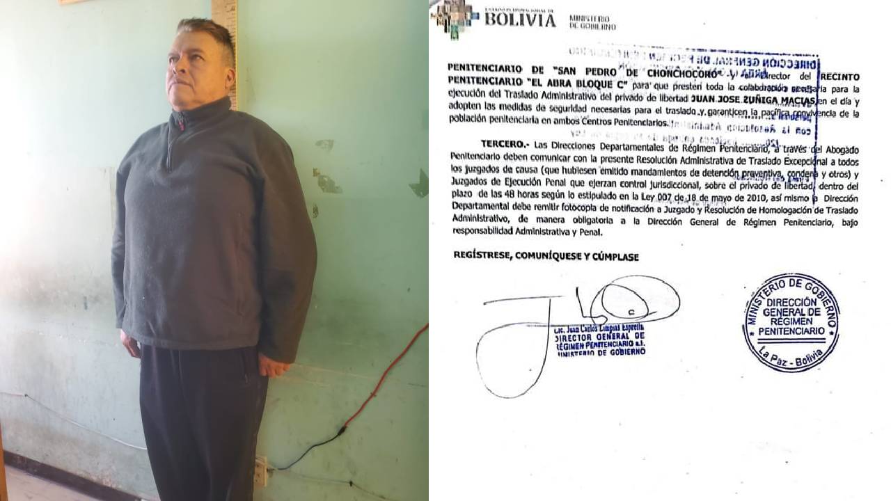 General Juan José Zúñiga trasladado a la cárcel de El Abra en Cochabamba