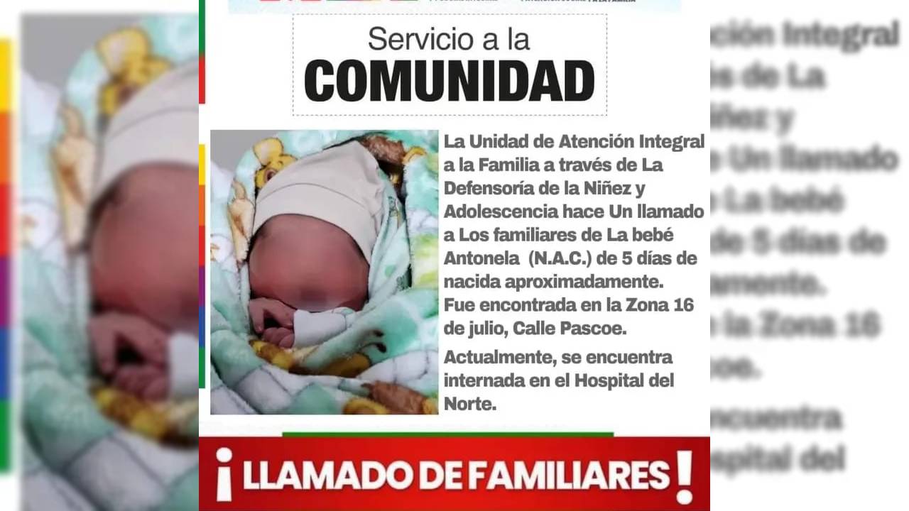 Llamado urgente: Familiares de la bebé abandonada en El Alto son buscados