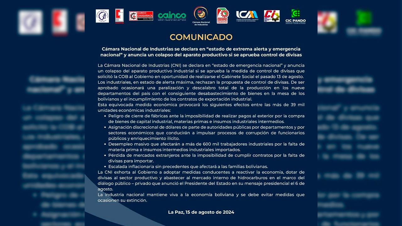 Industriales en alerta máxima: Cámara Nacional de Industria advierte colapso si se aprueba el control de divisas
