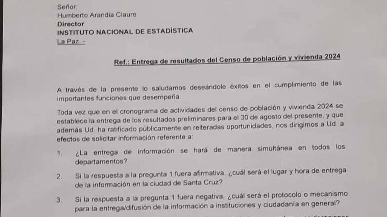 Cívicos piden al INE información sobre cómo se entregarán los resultados del censo, este 30 de agosto