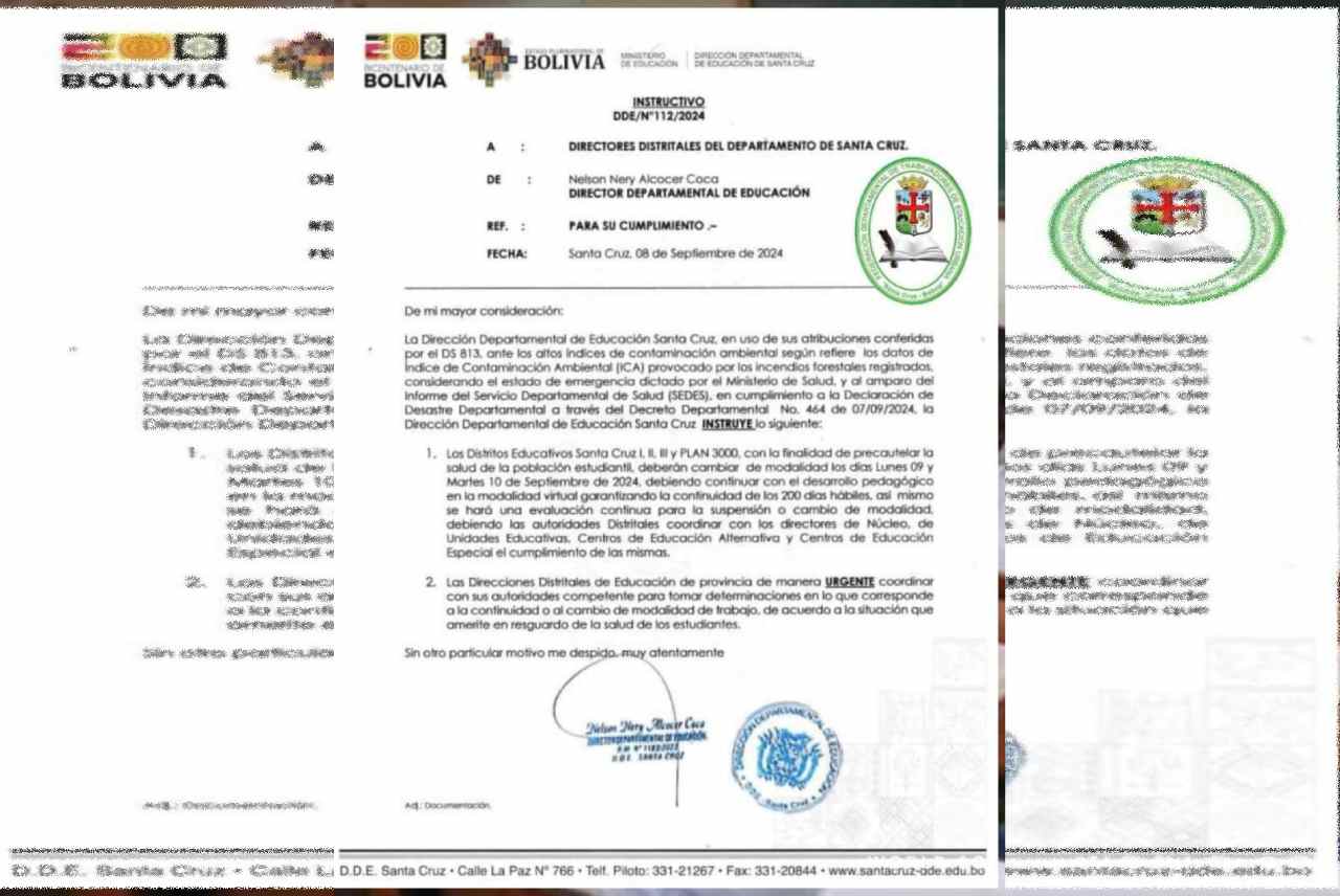 Santa Cruz ordena clases virtuales los días 9 y 10 de septiembre por la contaminación del aire