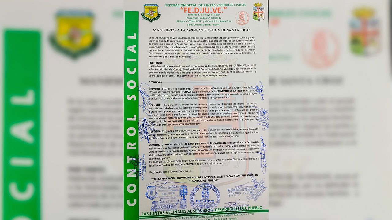 Vecinos de Santa Cruz en estado de emergencia por posible alza de pasajes en transporte urbano
