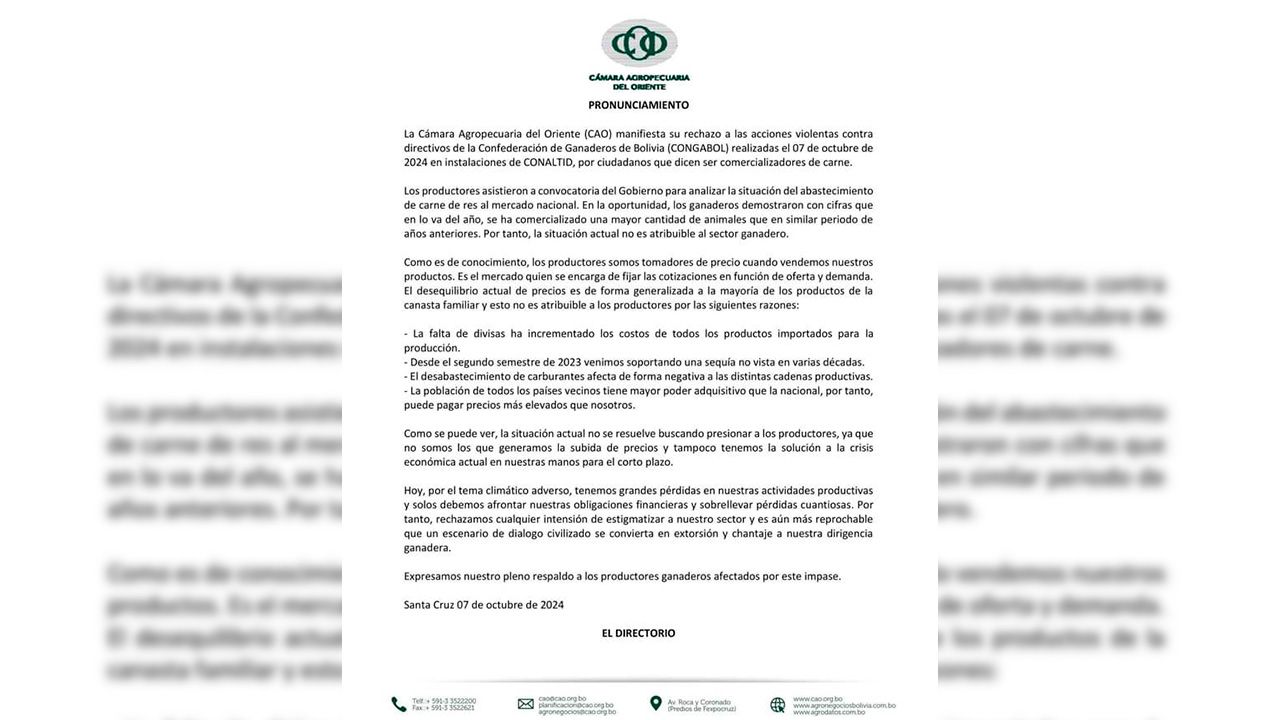 La Cámara Agropecuaria del Oriente rechaza ataques a directivos ganaderos