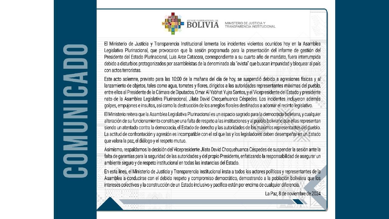Comunicado de Ministerio de Justicia y Transparencia Institucional