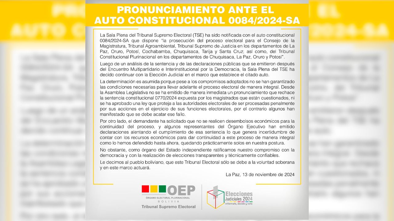 TSE decide seguir con las elecciones judiciales parciales, tras fallo del TCP
