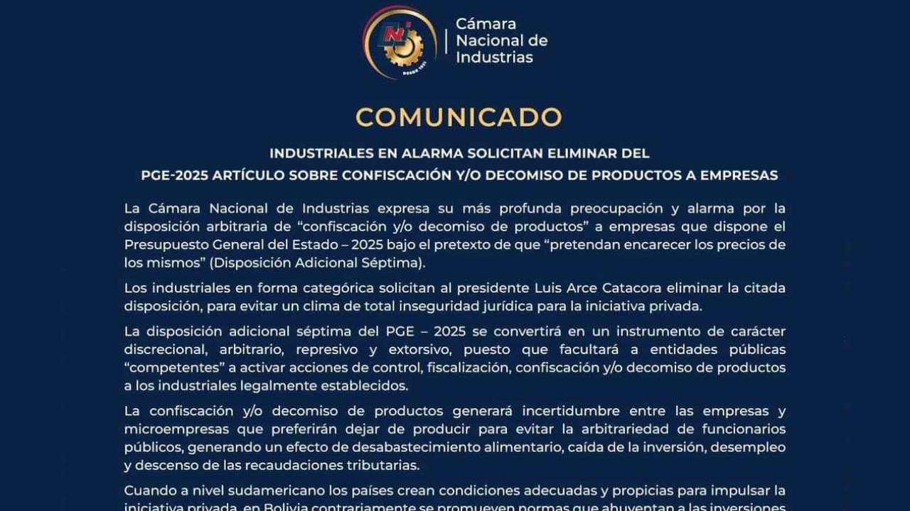 La CNI critica disposición del PGE 2025 por amenaza a la seguridad jurídica