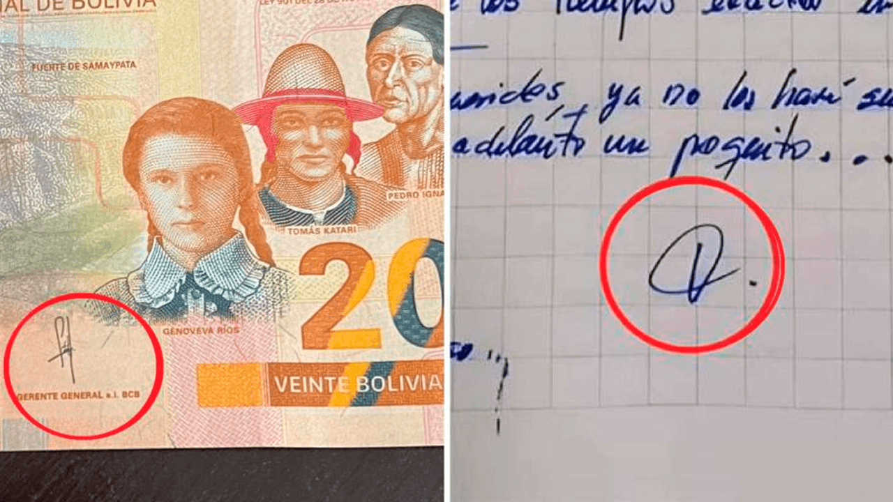 La firma de Colodro en los billetes no es la misma que la de la carta póstuma