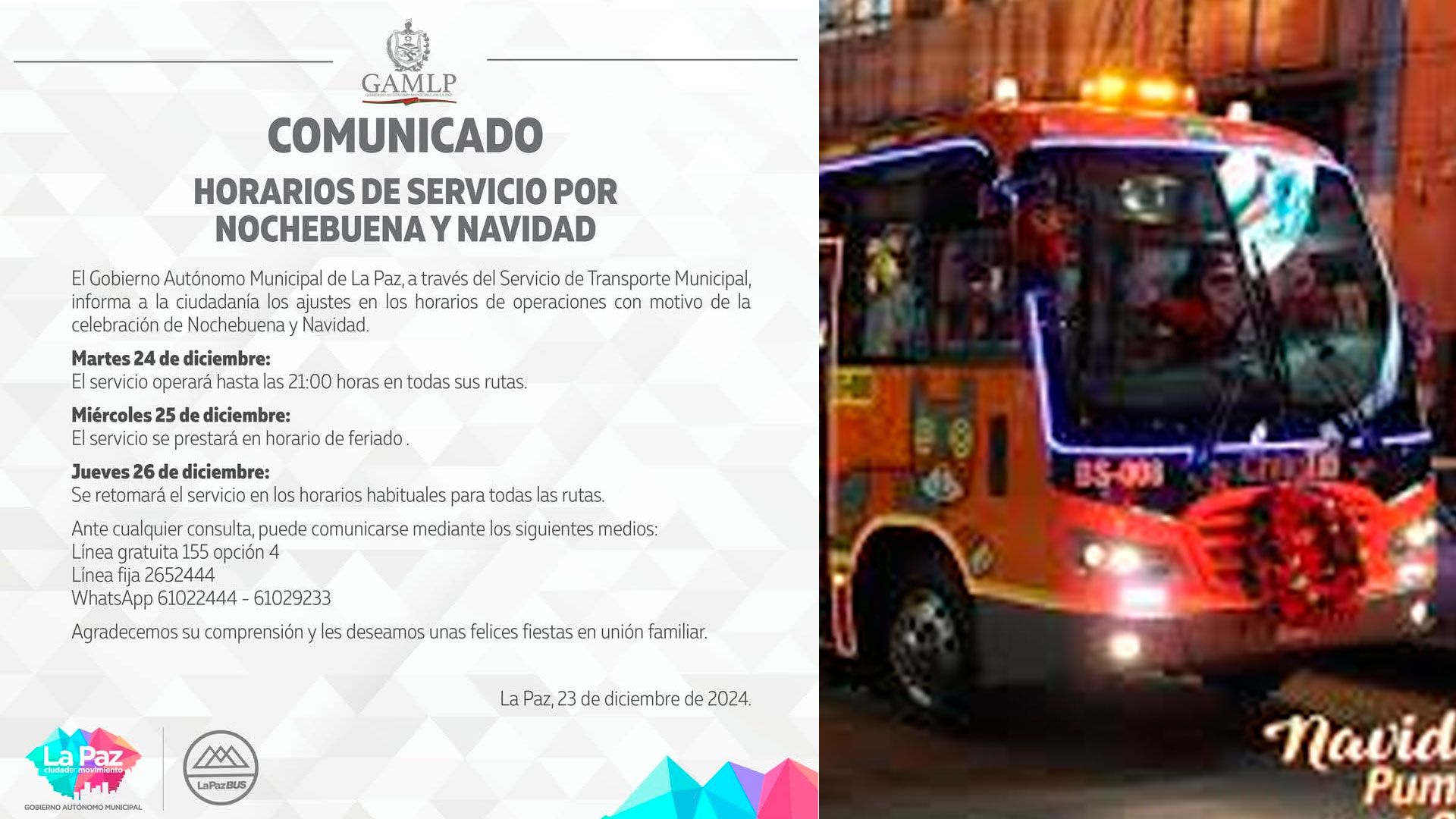 Comunicado de la alcaldía de La Paz