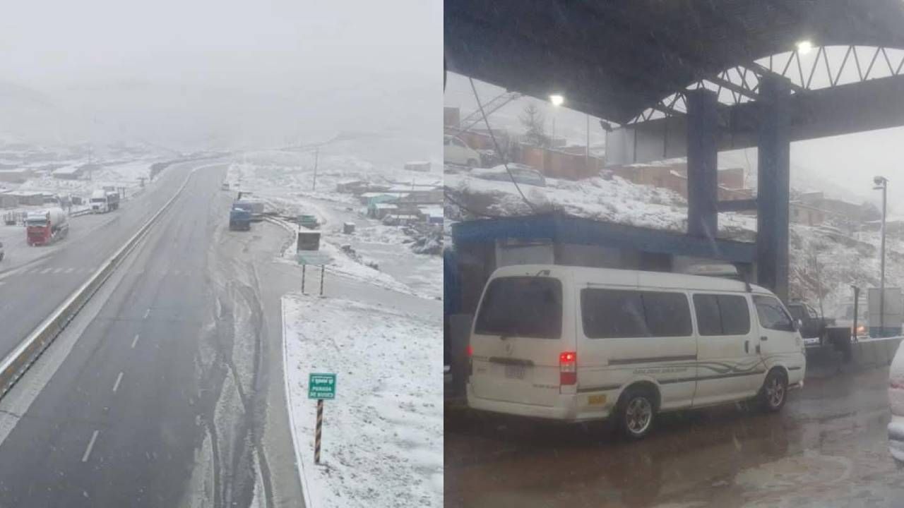 La carretera Oruro - Cochabamba amaneció vestida de blanco