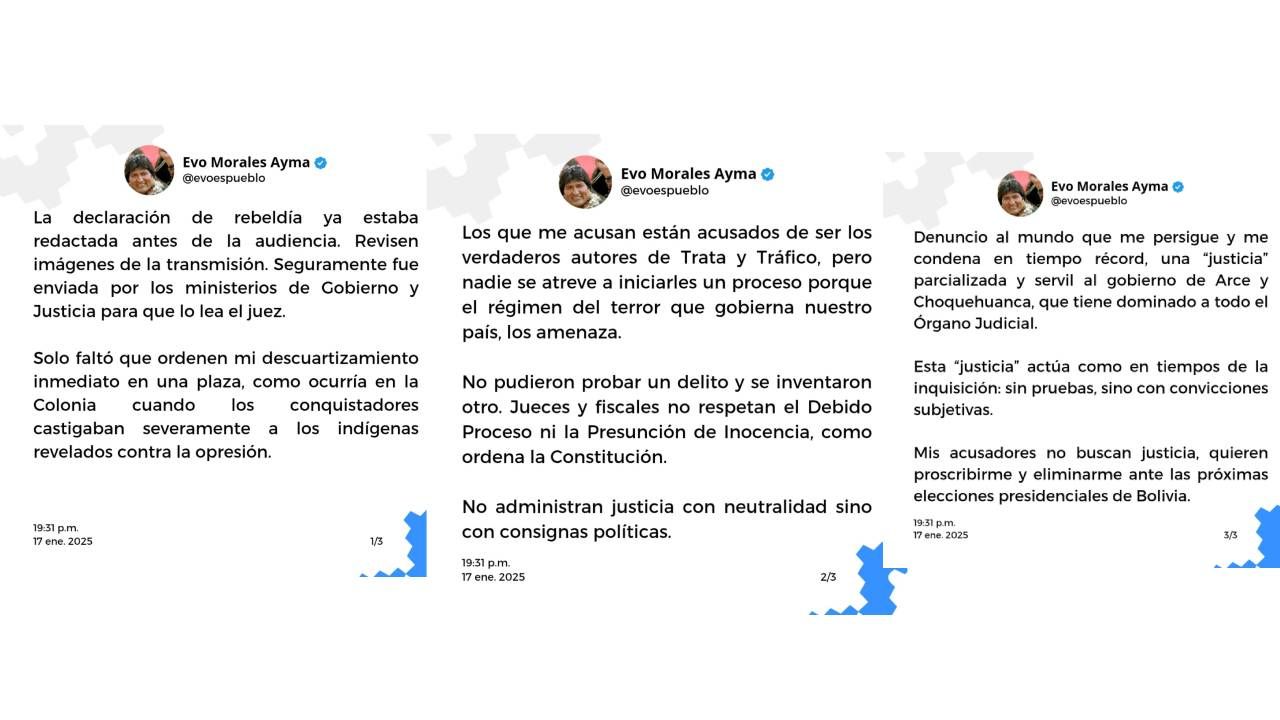 Evo responde a orden de aprehensión y declaración de rebeldía: "Mis acusadores quieren proscribirme y eliminarme"