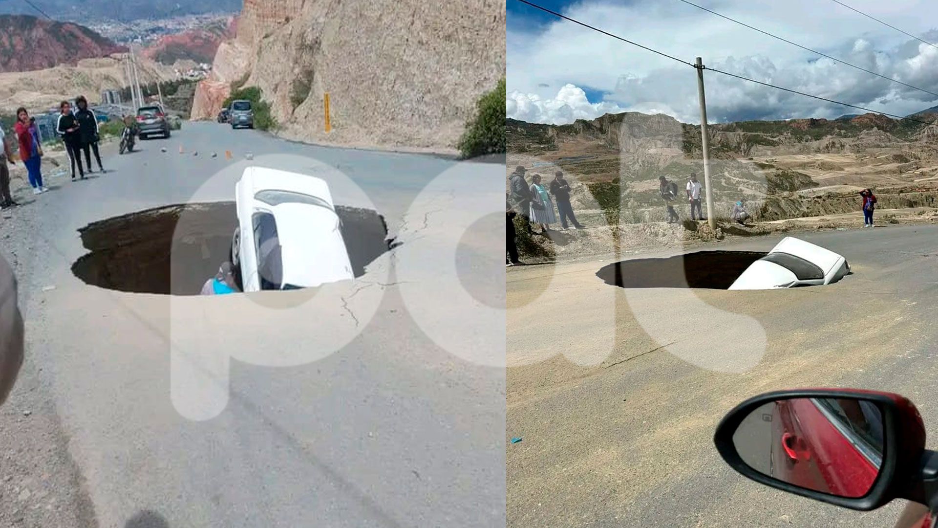 Achocalla sufre los embates de las lluvias: vehículo ingresa a enorme socavón