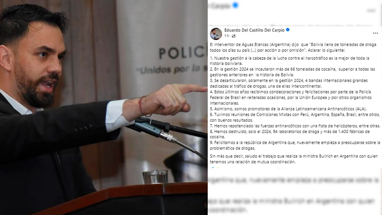 Ministro Del Castillo responde a críticas argentinas sobre narcotráfico en Bolivia
