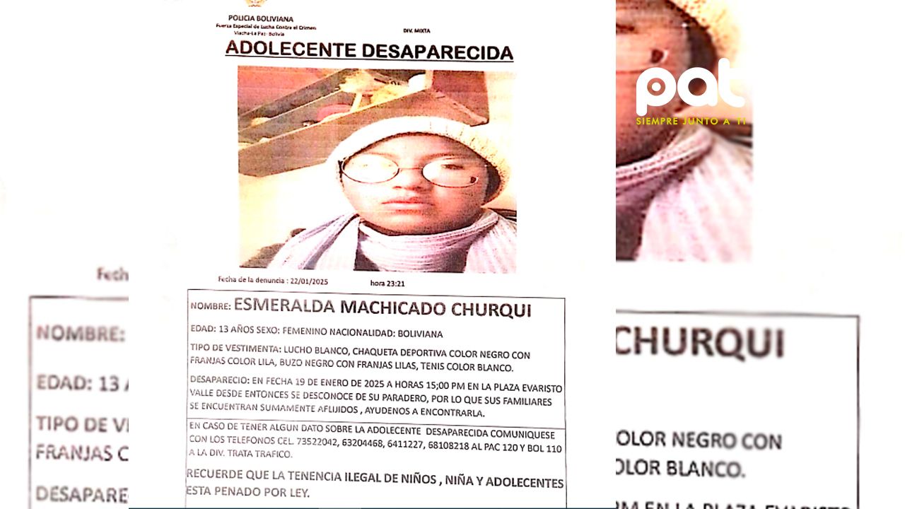Preocupación por desaparición de adolescente en Viacha: familiares piden ayuda