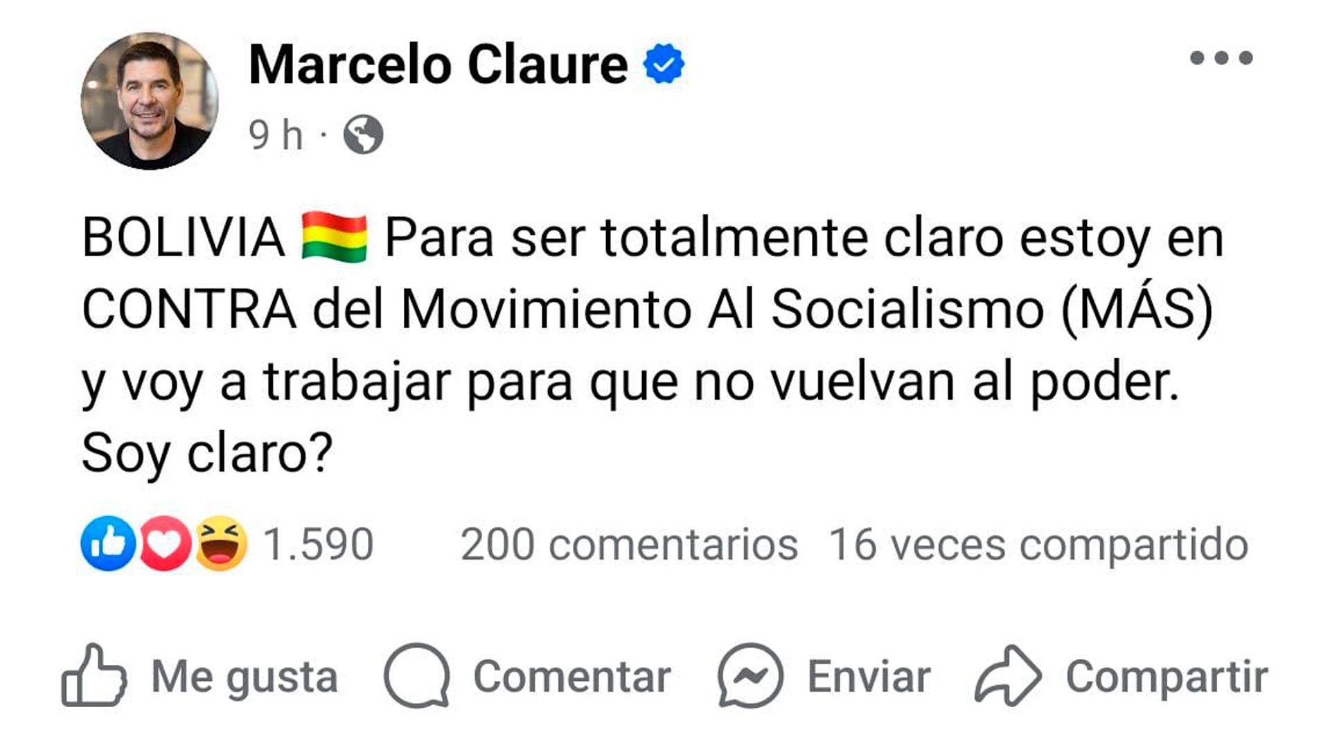 Claure reafirma su postura: “Estoy en contra del MAS”