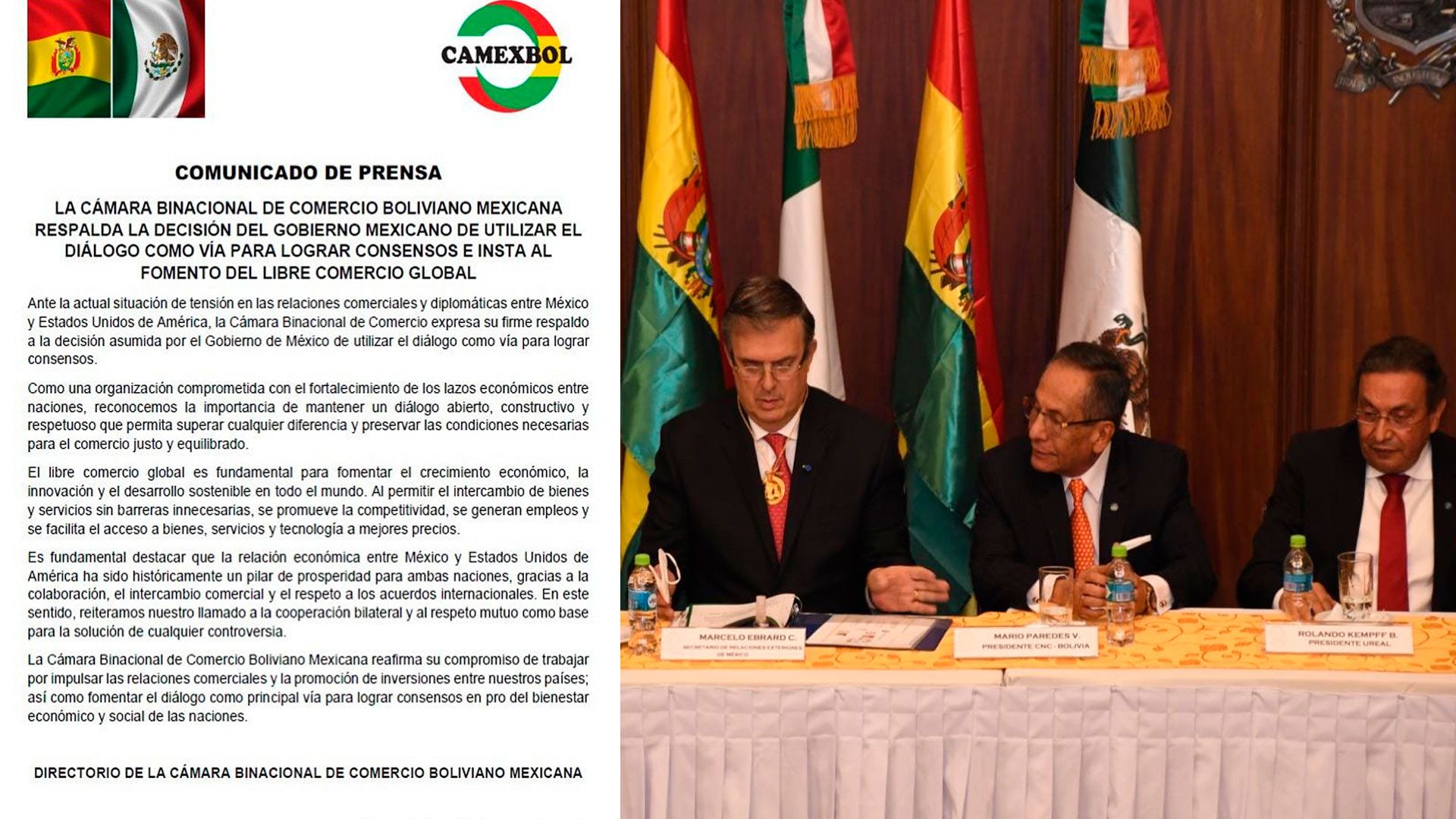 CAMEXBOL respalda el diálogo y el libre comercio ante tensiones entre México y EE.UU.