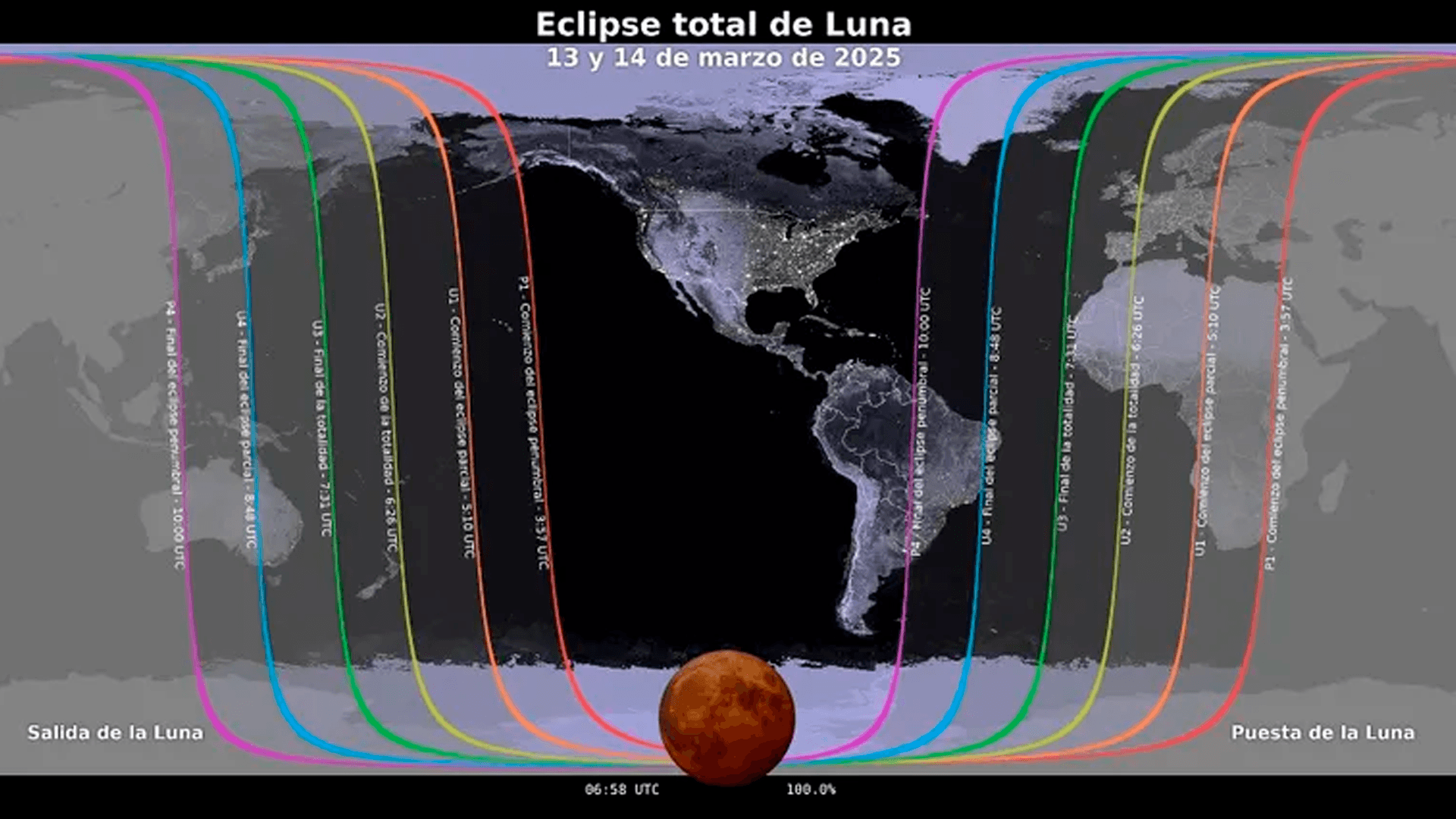 Eclipse lunar total será visible en Bolivia este 13 y 14 de marzo