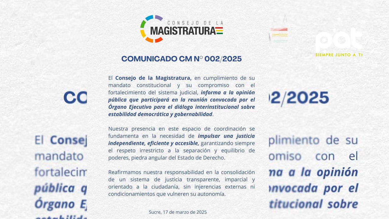 Consejo de la magistratura participará en diálogo sobre estabilidad democrática  