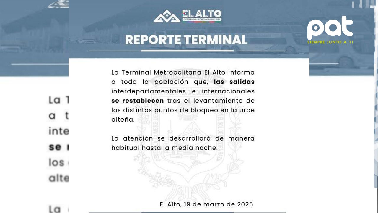 Se restablecen salidas en la terminal metropolitana de El Alto tras levantamiento de bloqueos  