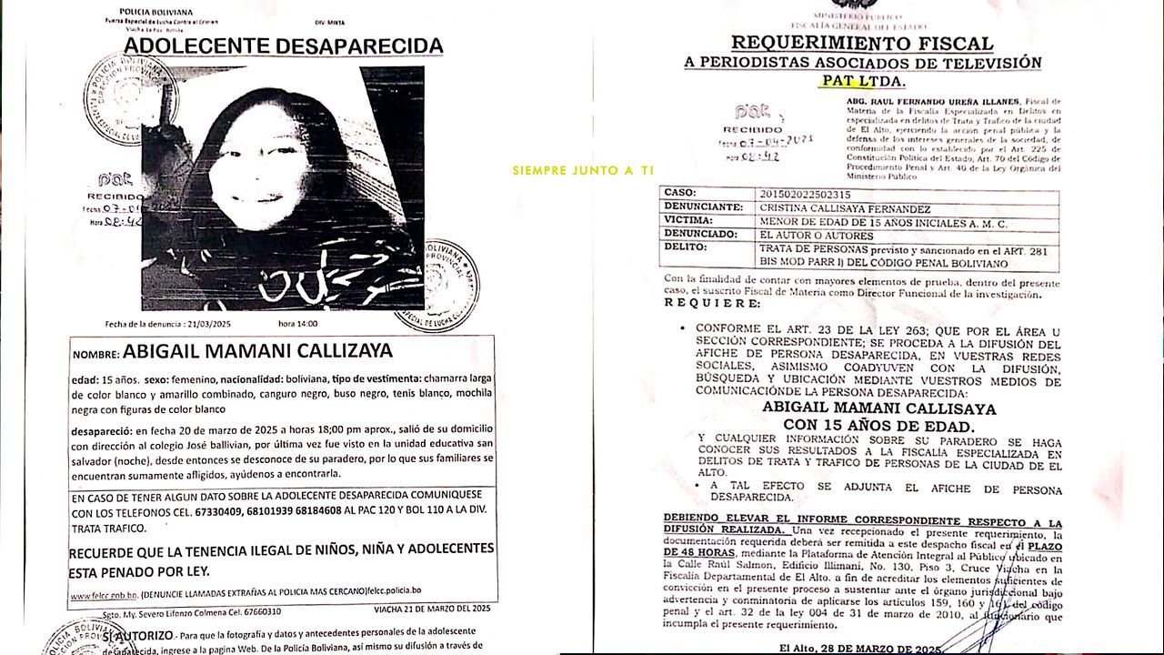 Adolescente desaparecida en El Alto: buscan a Abigail Mamani Callizaya