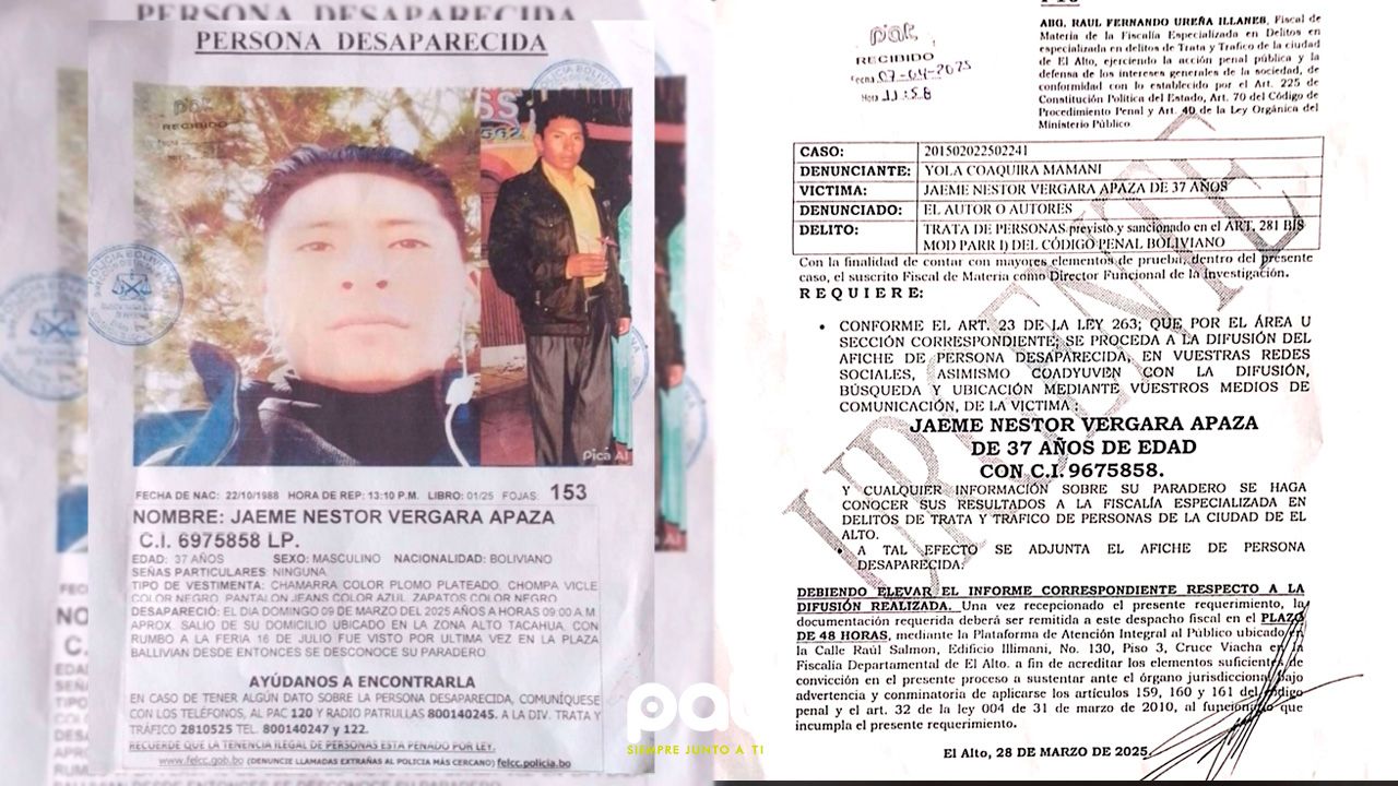 Buscan a Jaeme Nestor Vergara Apaza, desaparecido desde el 9 de marzo
