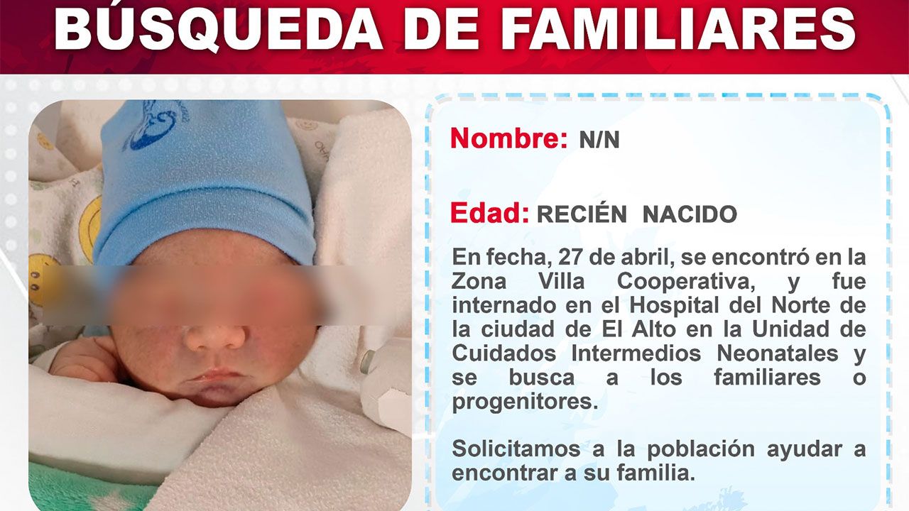  Recién nacido es encontrado en una bolsa de yute en vía pública de El Alto