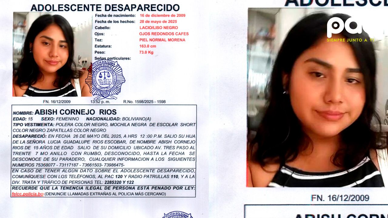 Desaparece adolescente de 15 años en Santa Cruz y su familia pide ayuda para encontrarla
