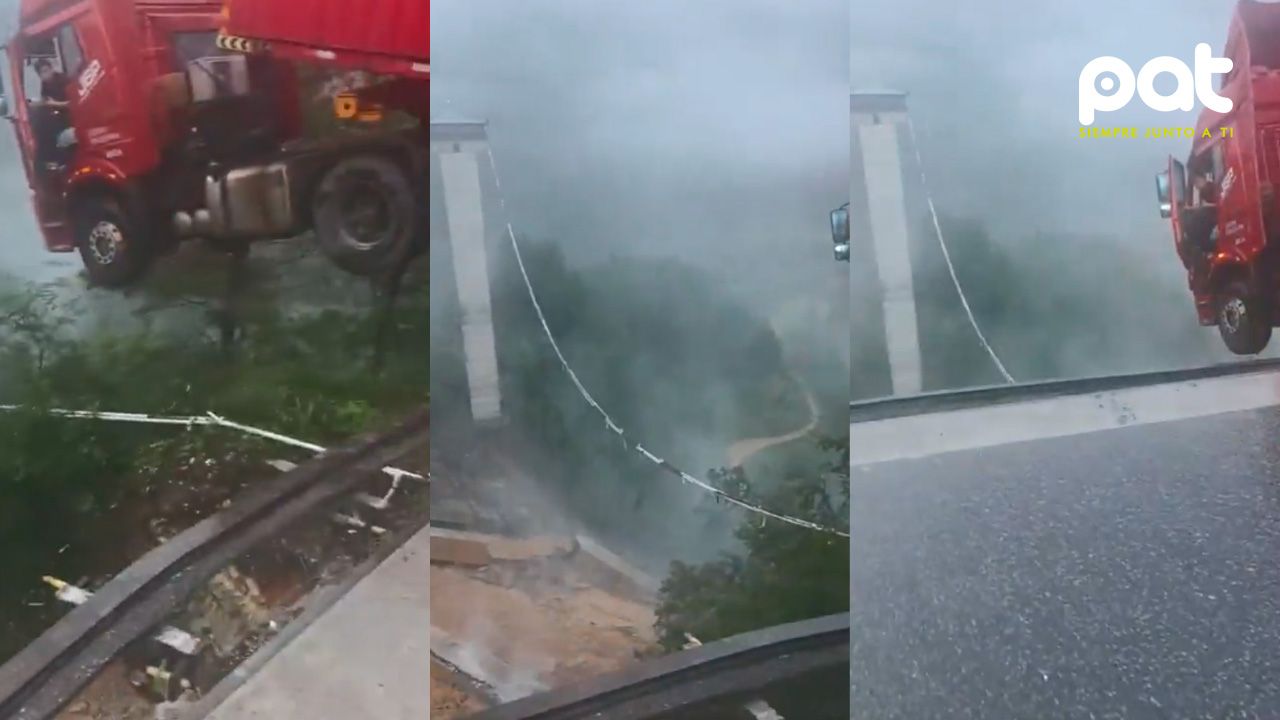 Camión y su conductor quedan colgando del abismo tras colapso de puente en China