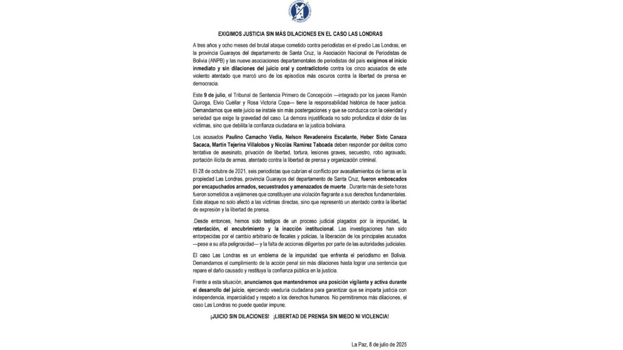 ANP exige el inicio inmediato y sin dilaciones del juicio oral contra los cinco acusados del caso 'Las Londras'