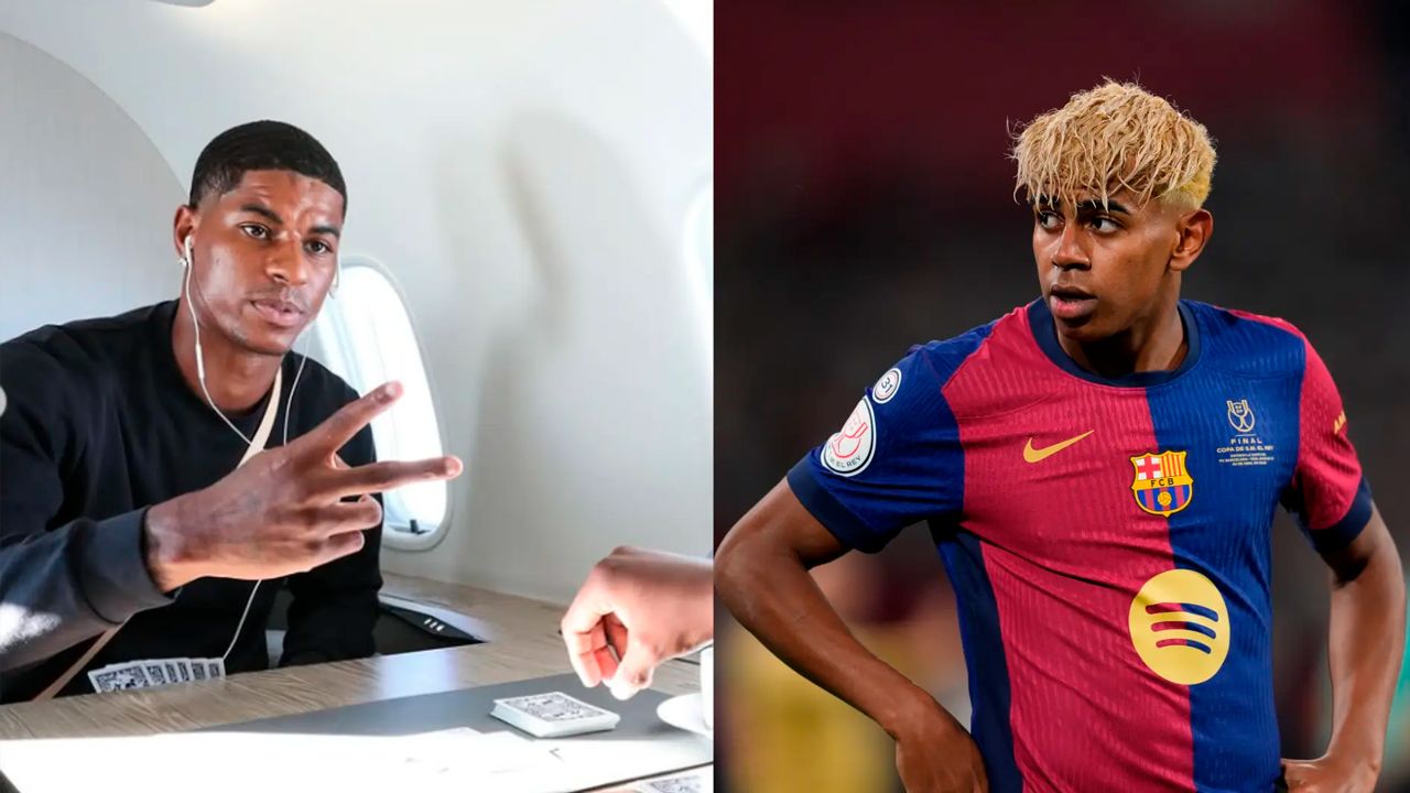 Lamine Yamal celebra la llegada de  Marcus Rashford al Barcelona