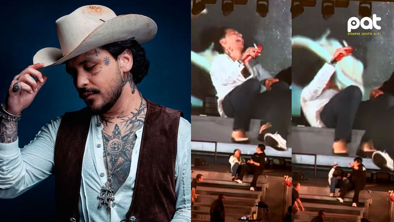 Christian Nodal causa polémica por aparecer borracho y caerse en pleno concierto
