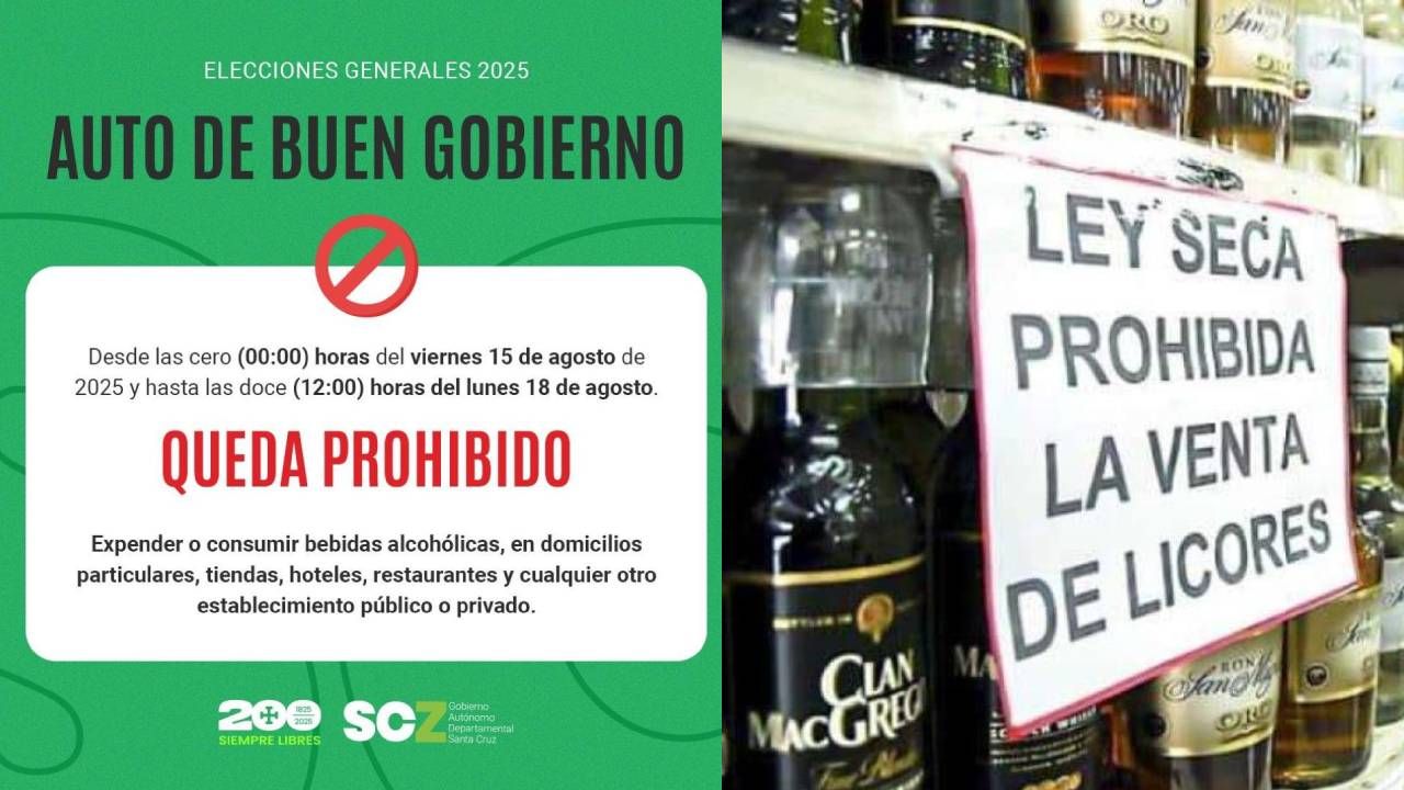 Elecciones nacionales: ¿Desde cuándo se debe aplicar la 'Ley seca' en Santa Cruz?