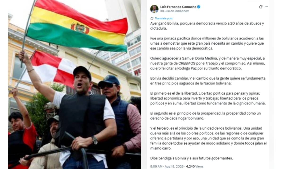 Luis Fernando Camacho: "La democracia venció a 20 años de abusos y dictadura"