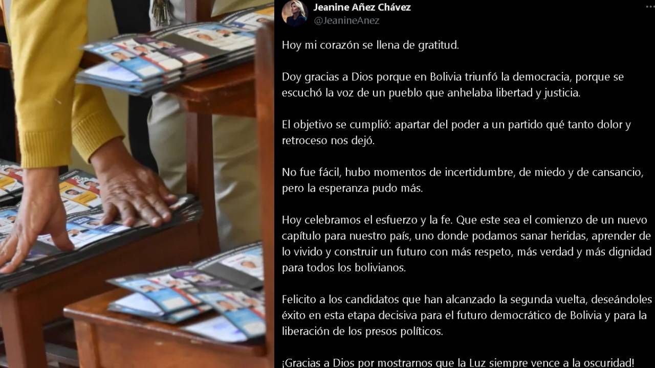 Jeanine Añez celebra resultado de la elección: “Que sea el comienzo de un nuevo capítulo para nuestro país”