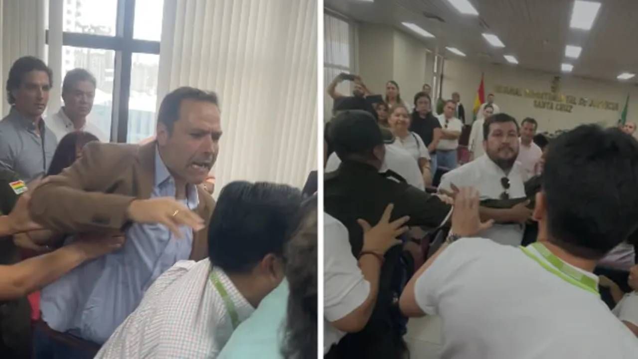 Cívicos cruceños y fiscal protagonizan incidentes en audiencia por terrenos de la Fiscalía quemada