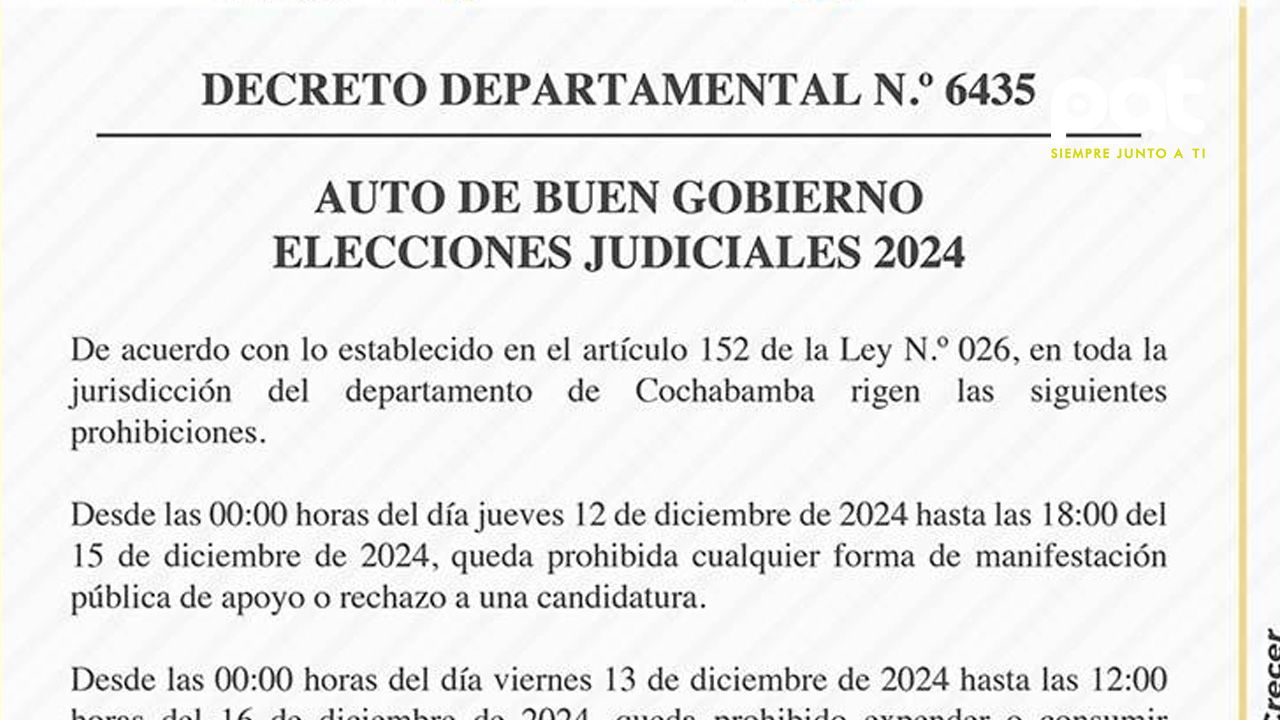 Cochabamba aplicará restricciones de alcohol y horarios comerciales durante elecciones