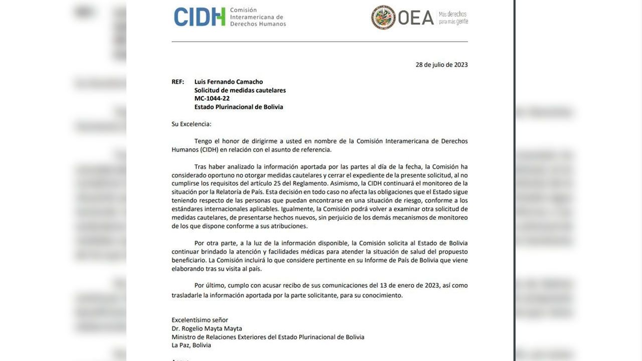 La CIDH niega pedido de medidas cautelares a Luis Fernando Camacho