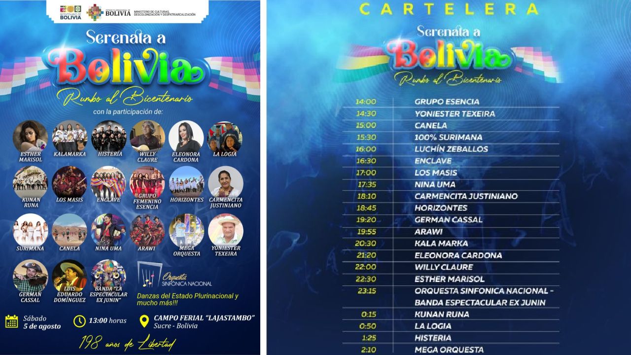 Sucre se preparó para la “Serenata a Bolivia” en el campo ferial de Lajastambo