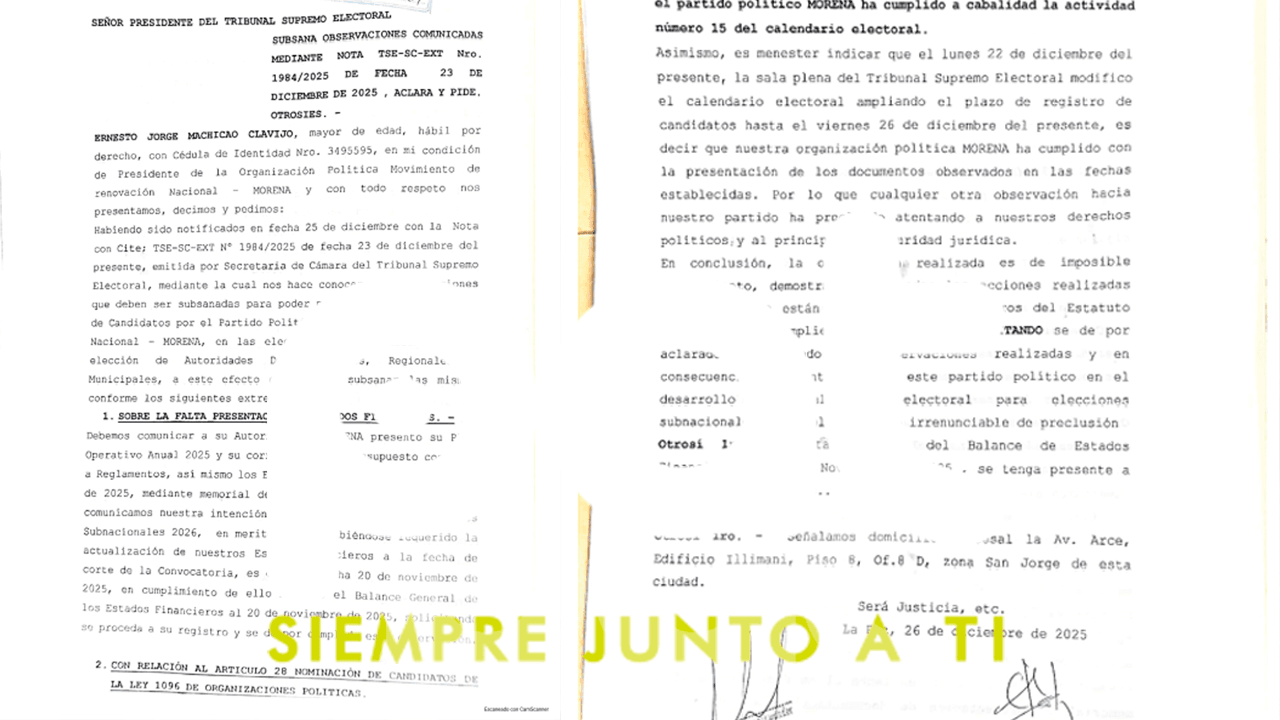 MORENA aclara ante el TSE que cumplió requisitos y exige contidad en el proceso electoral subnacional