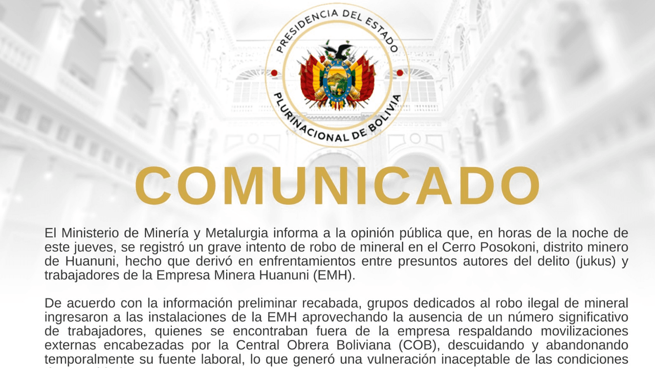 Intento de robo de mineral en Huanuni provoca enfrentamientos en el cerro Posokoni