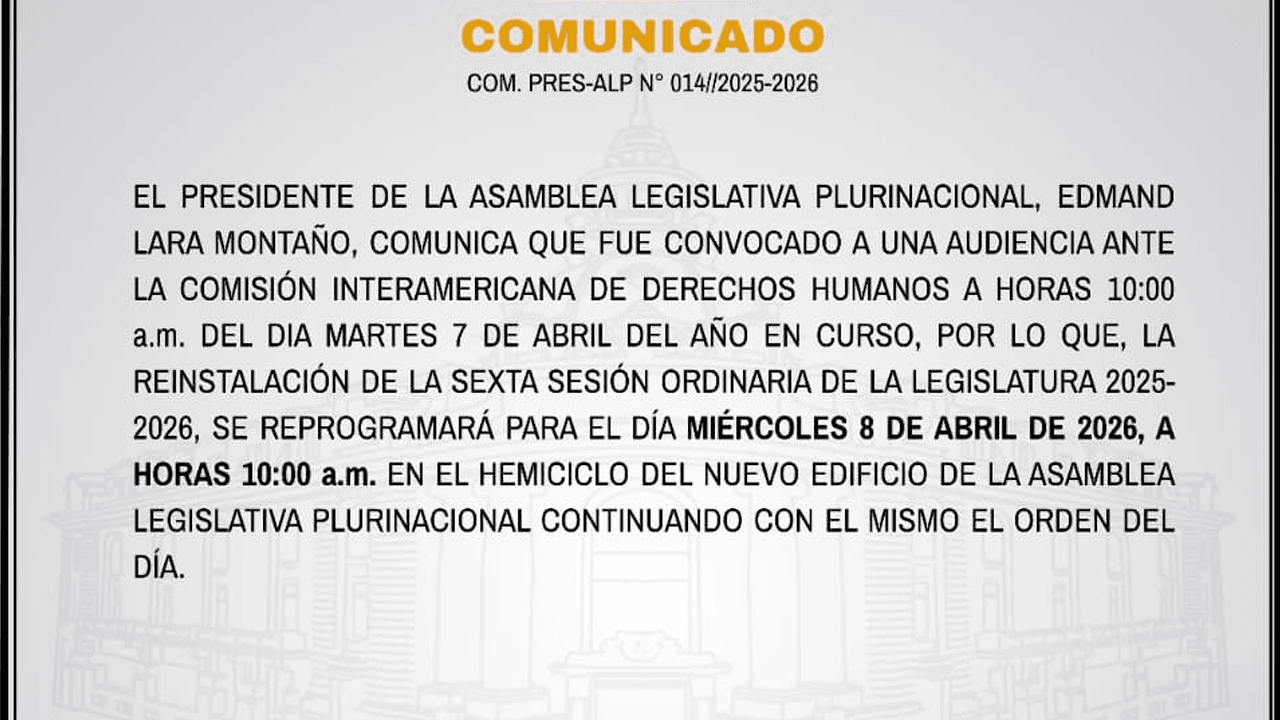 Reprograman sesión de la Asamblea Legislativa por audiencia ante la CIDH