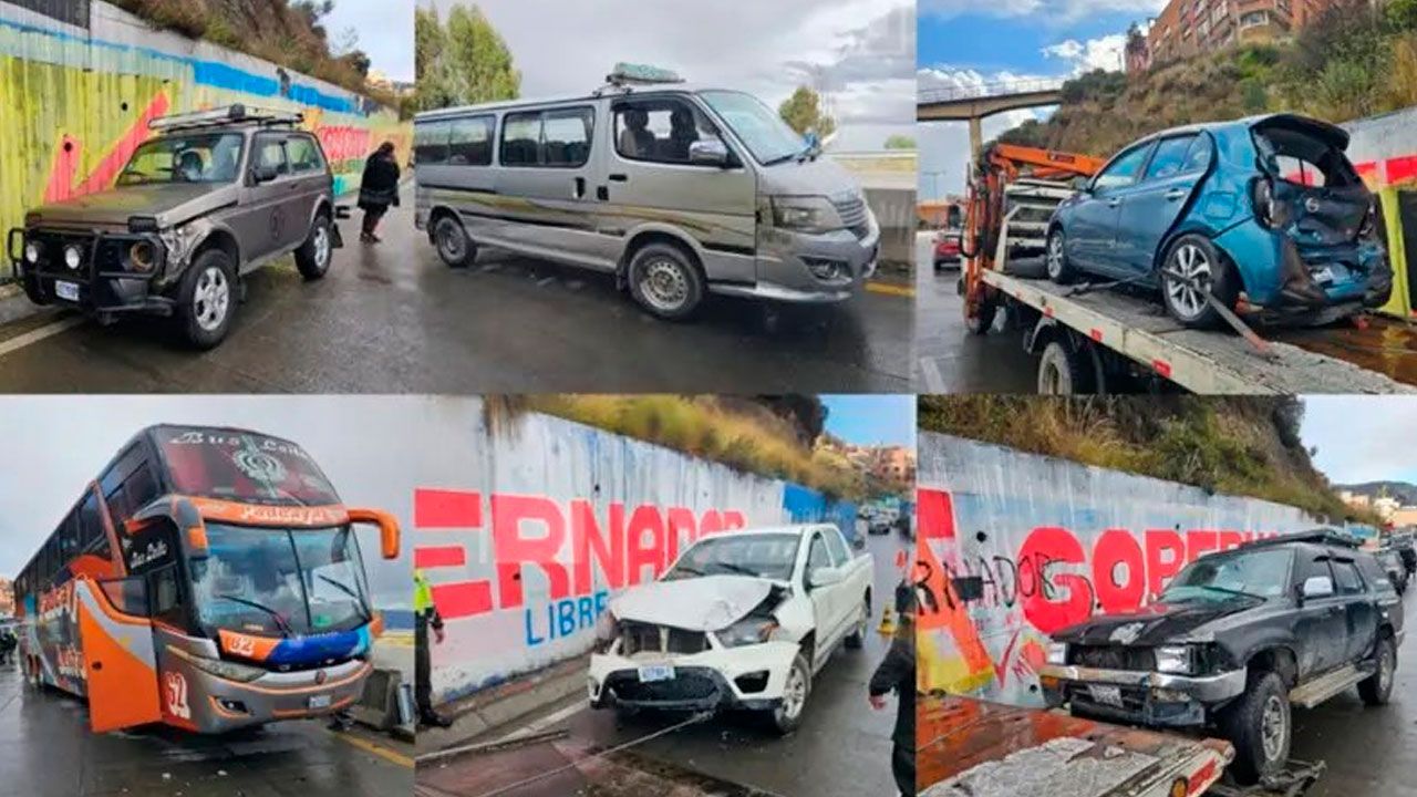Accidente múltiple en la autopista La Paz-El Alto deja dos heridos y seis vehículos afectados