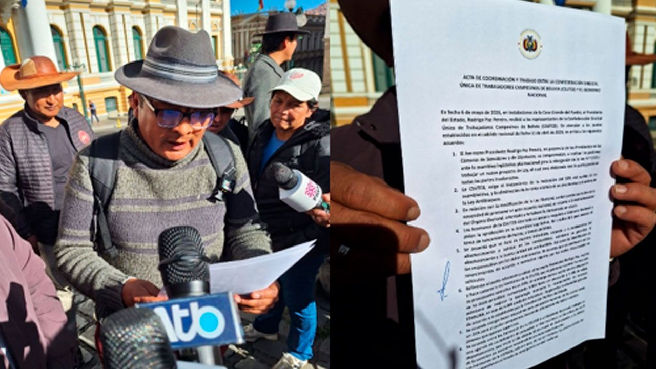 CSUTCB logra acuerdo con el Gobierno para abrogar la Ley 1720